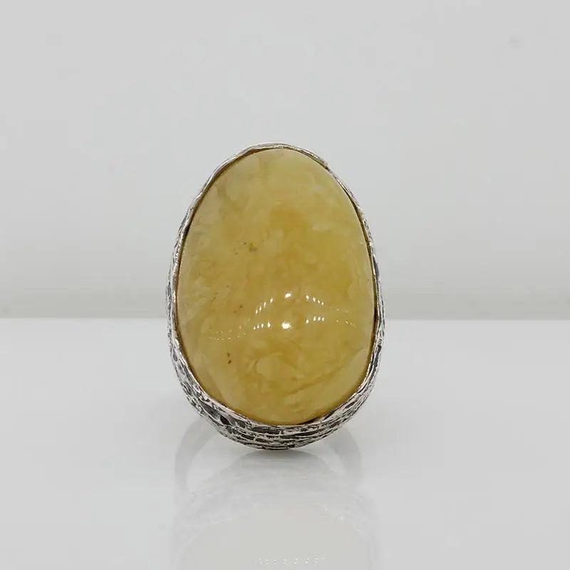 Sterling Silver Baltic Honeycomb 29mm x 20mm Oval Amber Ring Size O