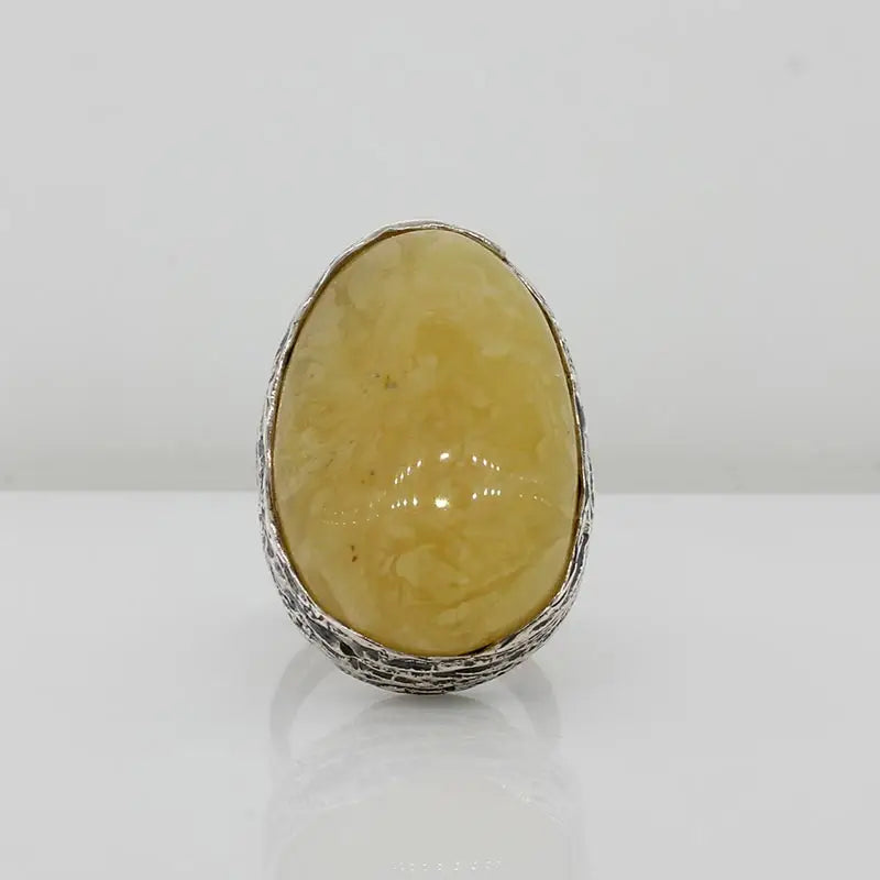 Sterling Silver Baltic Honeycomb 29mm x 20mm Oval Amber Ring