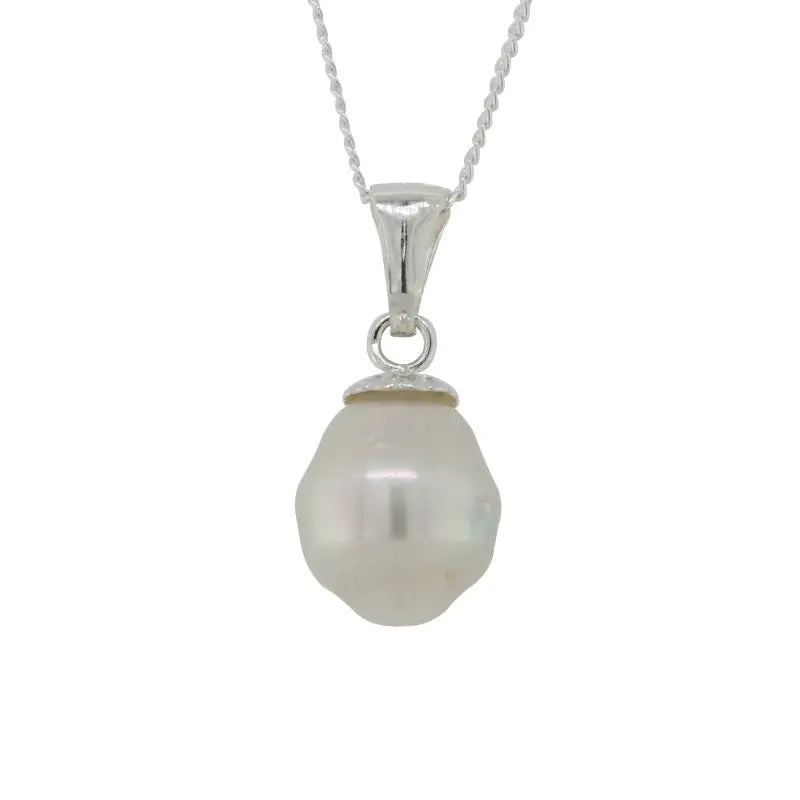 Sterling Silver Baroque Drop Shape 8.5mm to 9mm A Grade South Sea Pearl Pendant