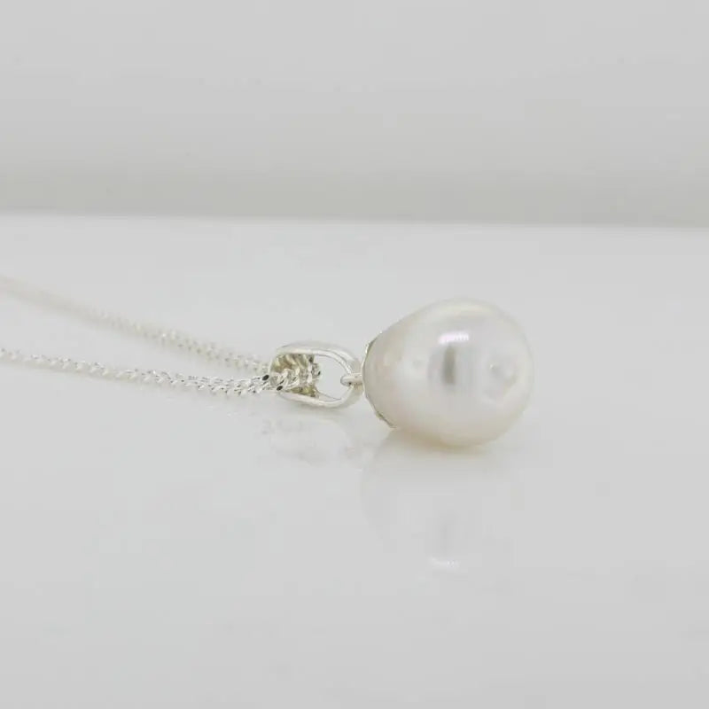 Sterling Silver Baroque Drop Shape 8.5mm to 9mm A Grade South Sea Pearl Pendant