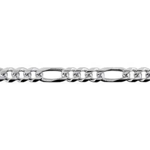 Sterling Silver Bevelled Figaro 1+3 Diamond Cut Chain, 55cm