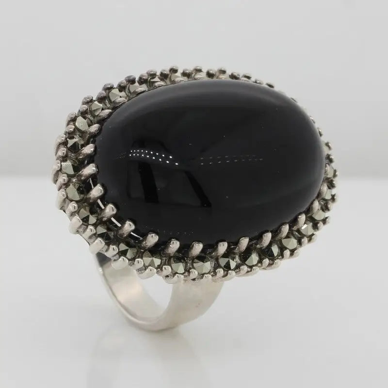 Sterling Silver Black Onyx & Marcasite Ring 3