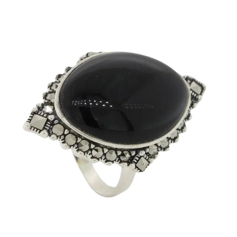 Sterling Silver Black Onyx & Marcasite Ring SEASPRAY