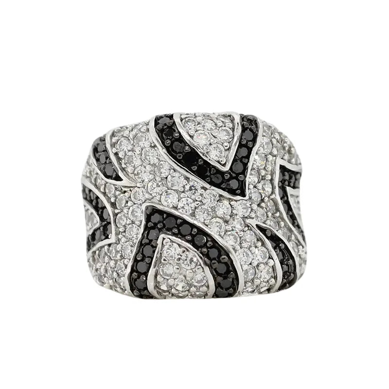 Sterling Silver Black & White Cubic Zirconia Ring SEASPRAY