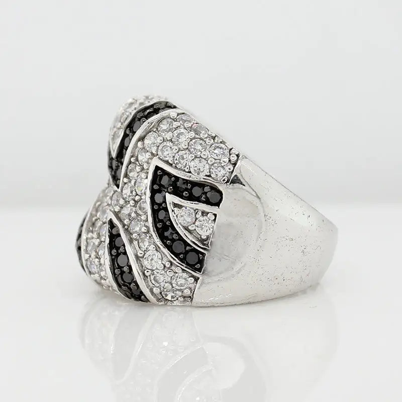 Sterling Silver Black & White Cubic Zirconia Ring SEASPRAY