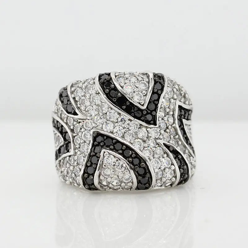 Sterling Silver Black & White Cubic Zirconia Ring