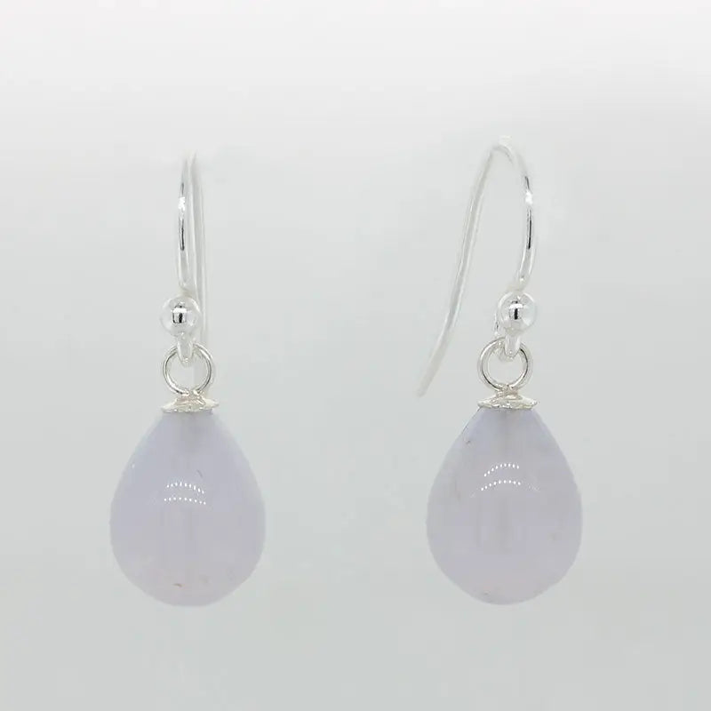 Sterling Silver Blue Chalcedony A+ 10mm x 8mm  Drop Shepherd Hook Earrings