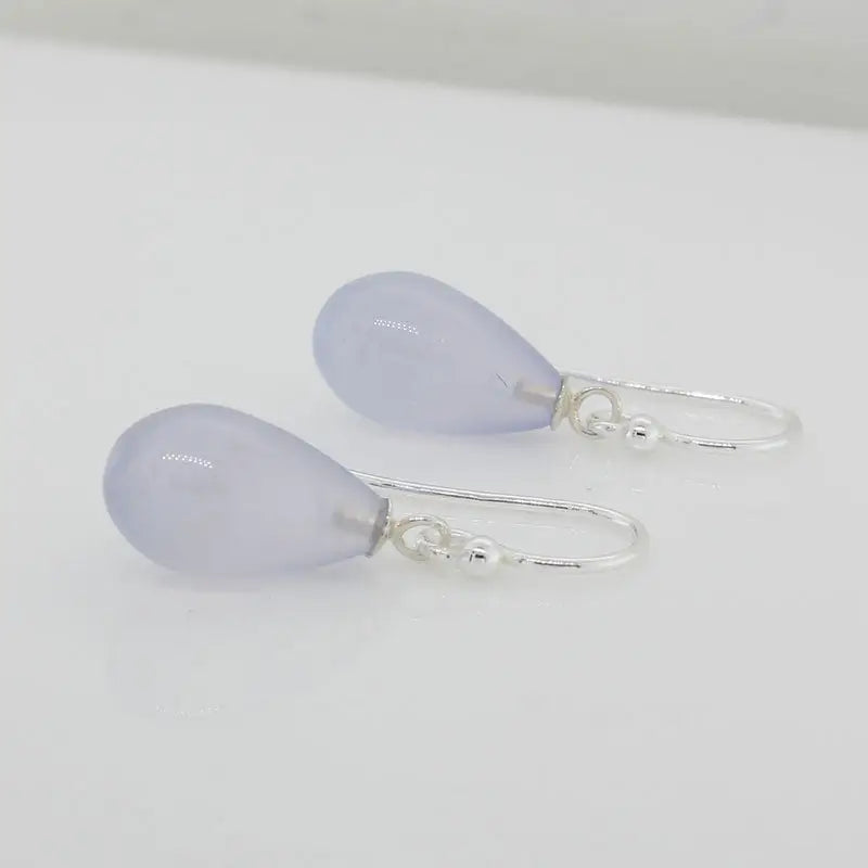 Sterling Silver Blue Chalcedony A+ 13mm x 8mm  Drop Shepherd Hook Earrings