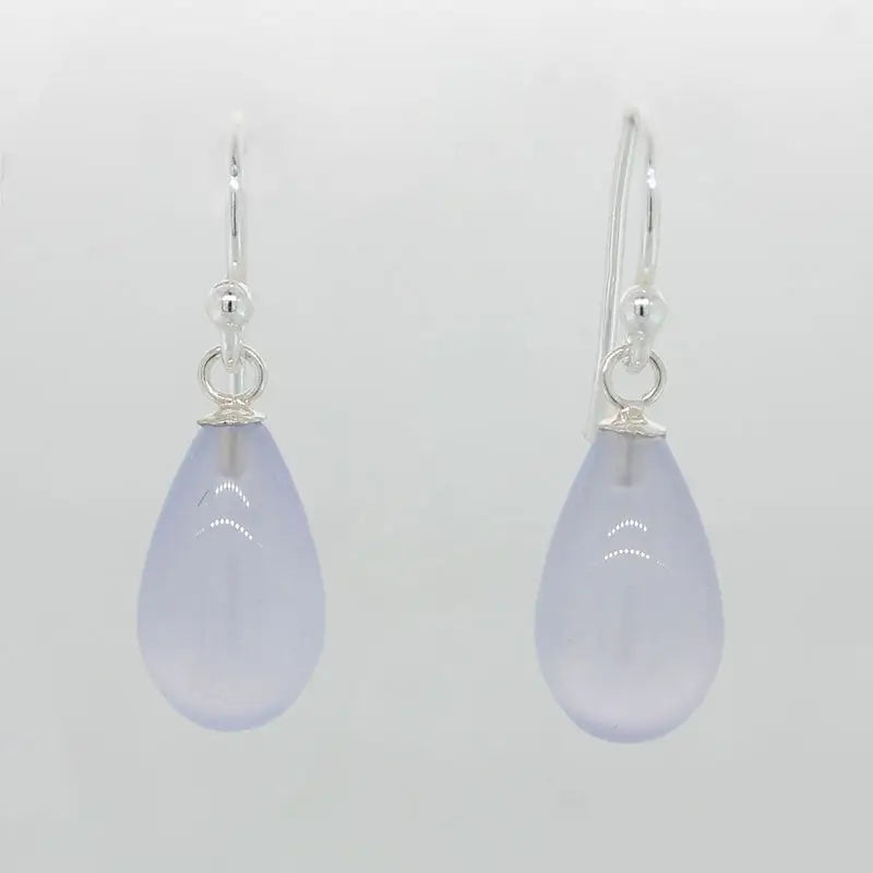 Sterling Silver Blue Chalcedony A+ 13mm x 8mm  Drop Shepherd Hook Earrings