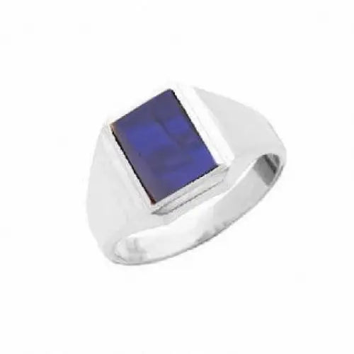 Sterling Silver Blue Spinel 10x8mm Gents Ring