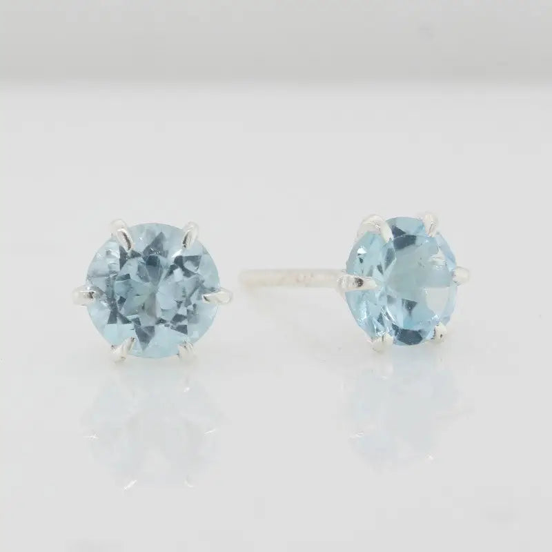 Sterling Silver Blue Topaz 6mm Stud Earrings