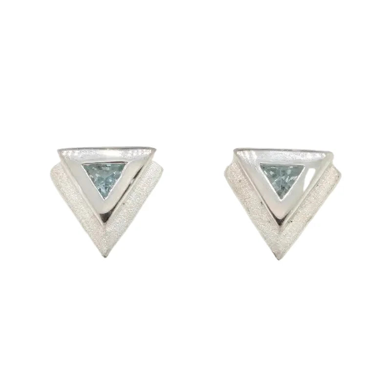 Sterling Silver Blue Topaz Double Triangle Stud Earrings