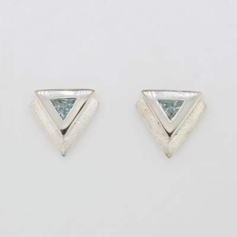 Sterling Silver Blue Topaz Double Triangle Stud Earrings