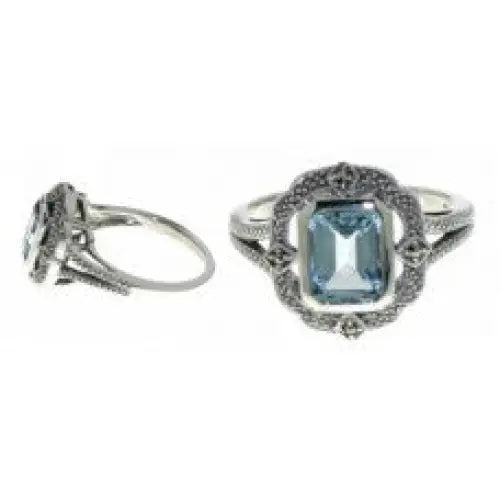 Sterling Silver Blue Topaz & Marcasite Ring 2