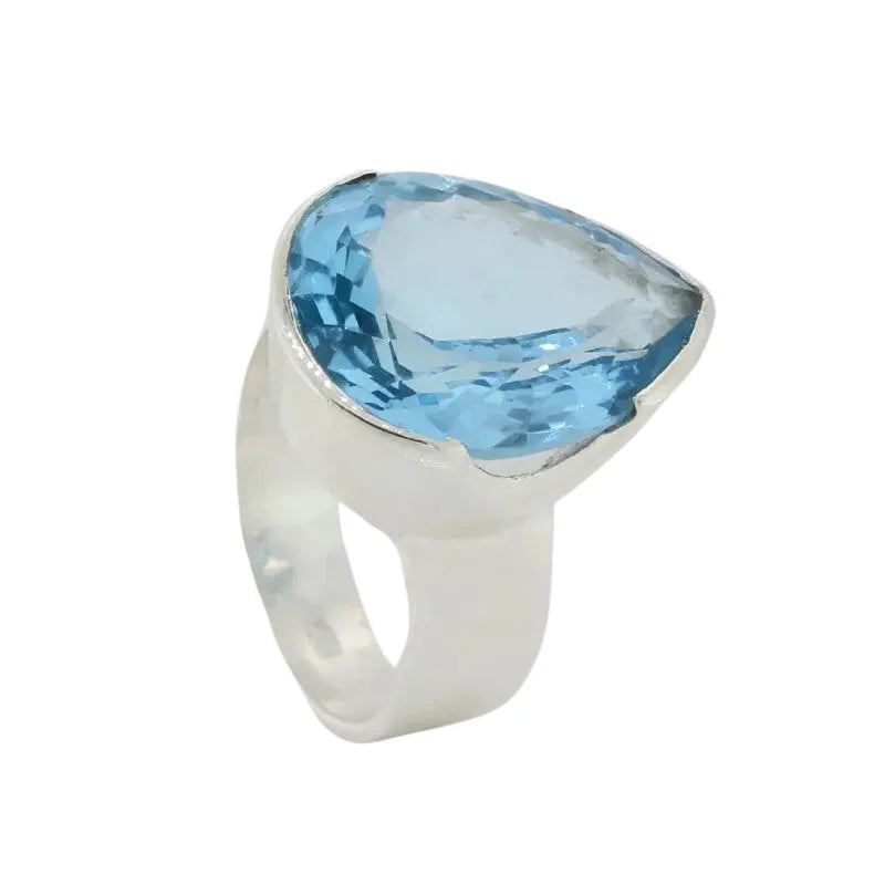 Sterling Silver Blue Topaz Ring Pear Shape SEASPRAY