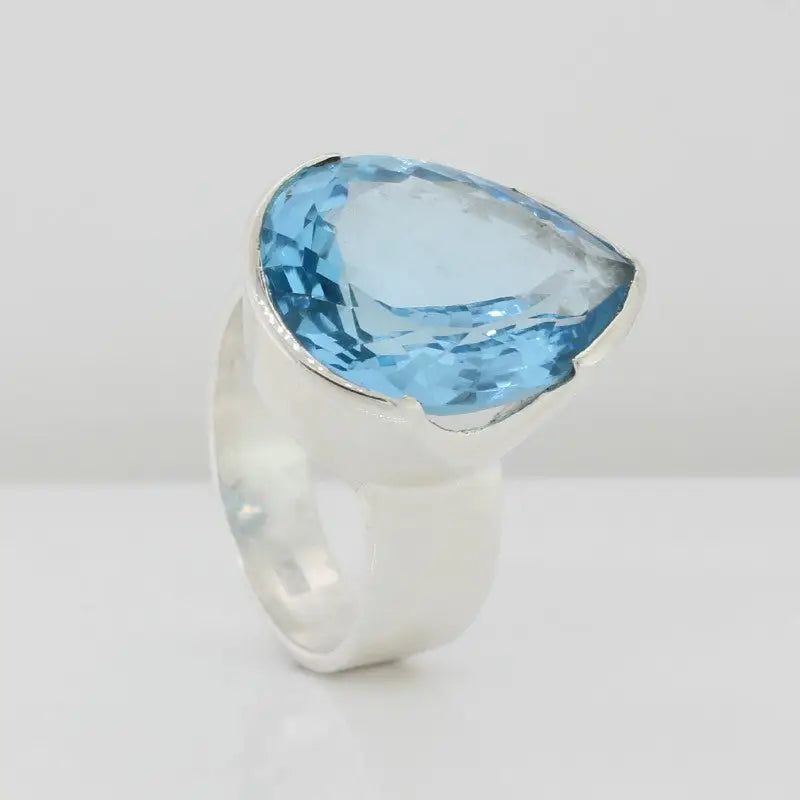 Sterling Silver Blue Topaz Ring Pear Shape 