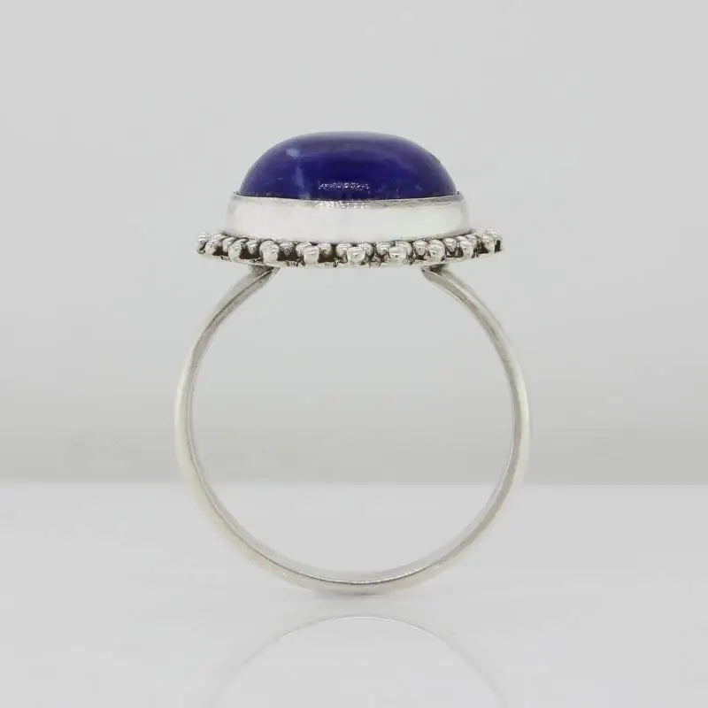 Sterling Silver Cabochon 11mm Lapis Lazuli Bezel Set Ring Size M