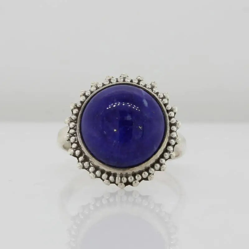 Sterling Silver Cabochon 11mm Lapis Lazuli Bezel Set Ring Size M