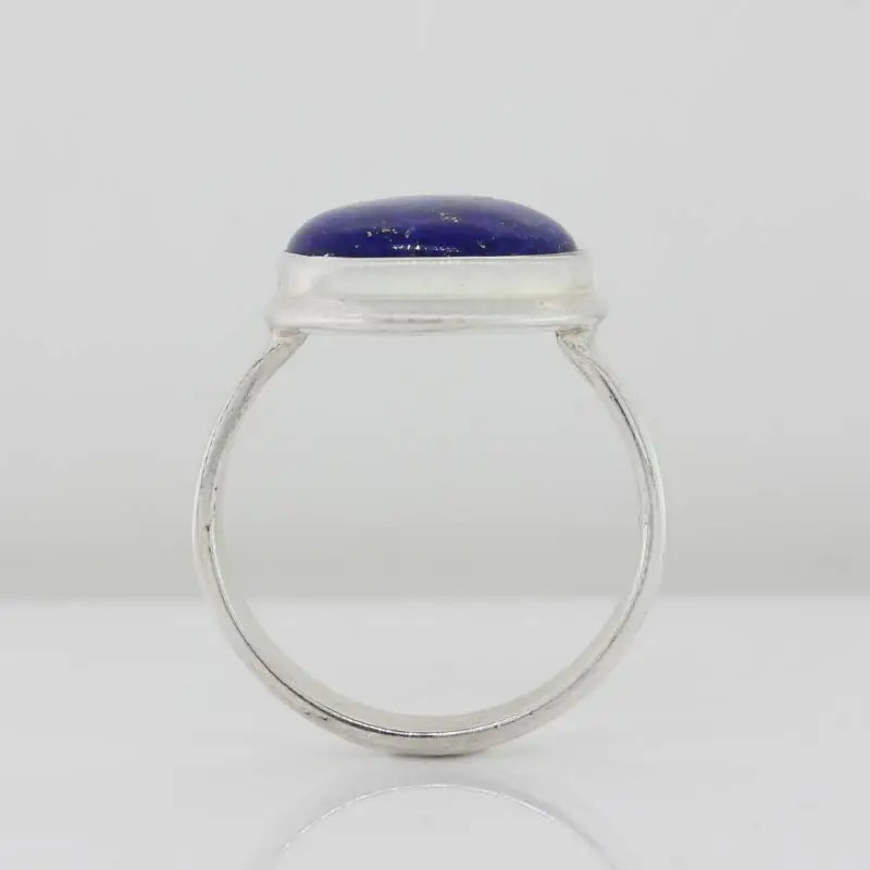 Sterling Silver Cabochon Round Lapis Lazuli 12.5mm Bezel Set Ring Size P