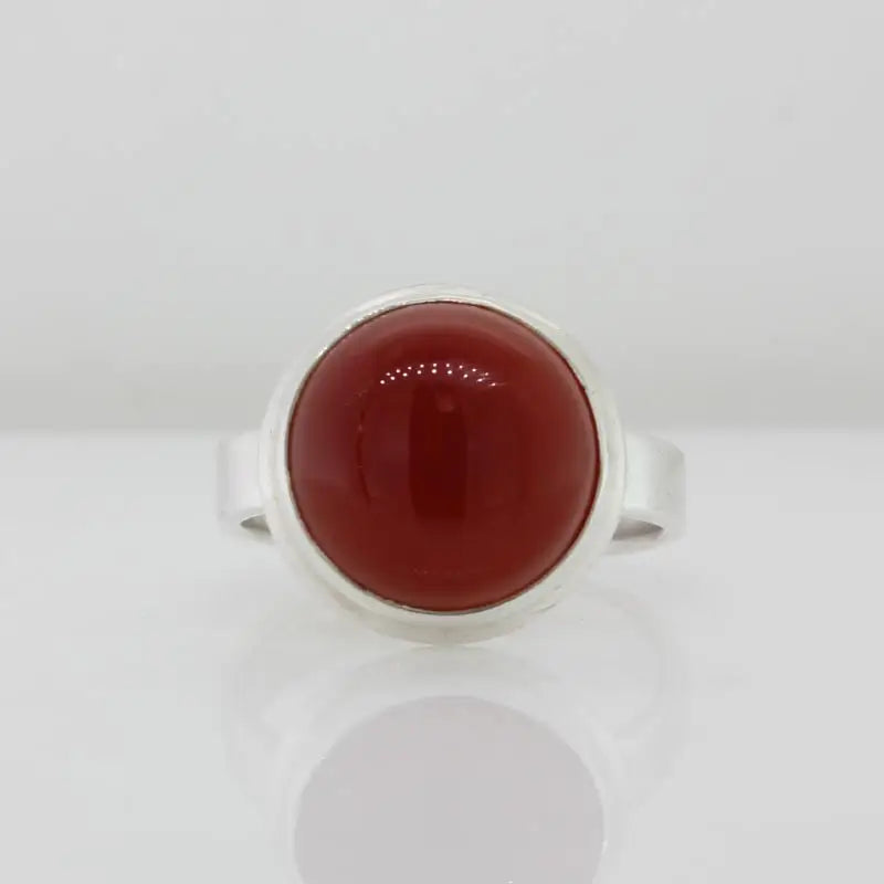 Sterling Silver Cabochon Round Red Agate 12.5mm Bezel Set Ring Size P