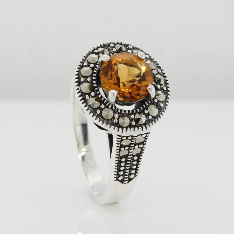 Sterling Silver Citrine & Marcasite Ring 2