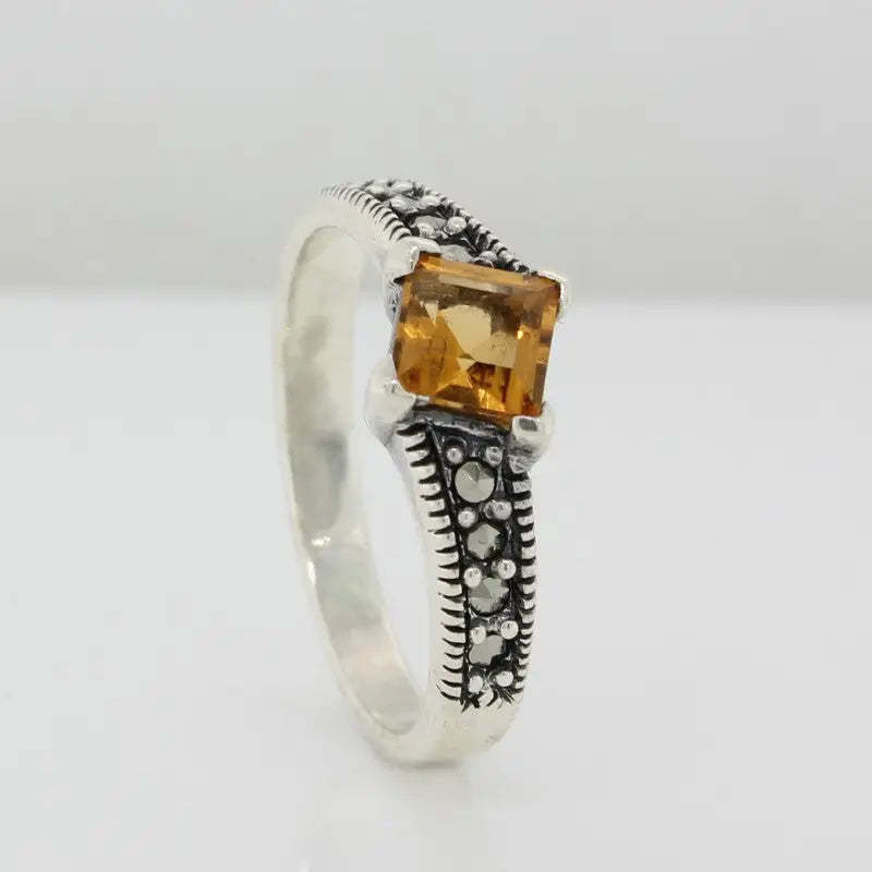 Sterling Silver Citrine & Marcasite Ring 6