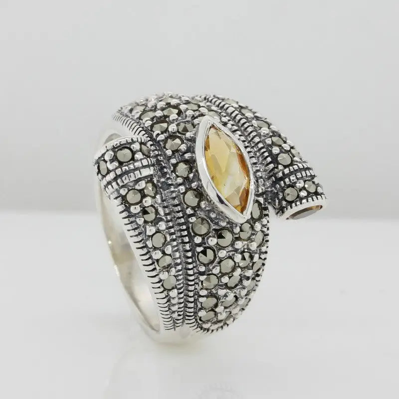 Sterling Silver Citrine & Marcasite Ring