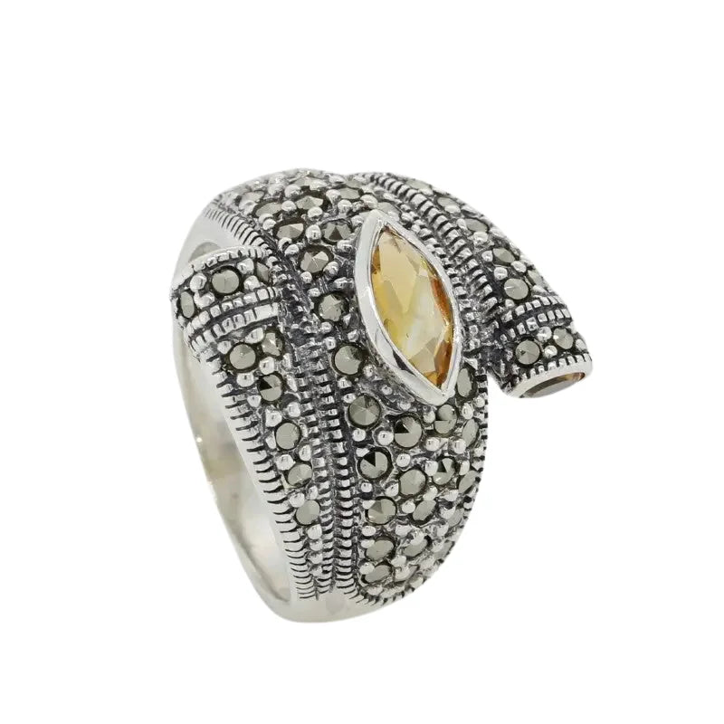 Sterling Silver Citrine & Marcasite Ring SEASPRAY VALUATIONS