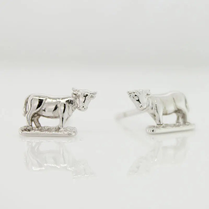 Sterling Silver Cow Stud Earrings