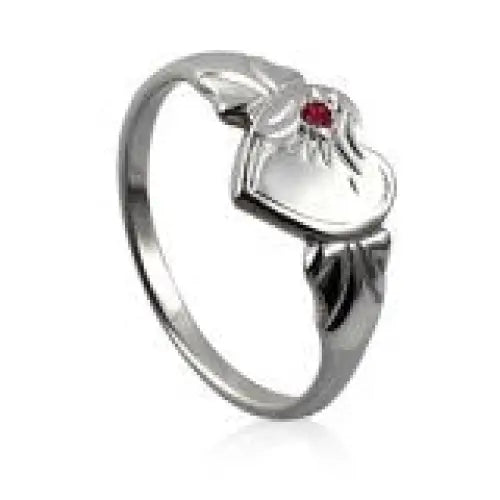 Sterling Silver Created Ruby Heart Shape Signet Ring