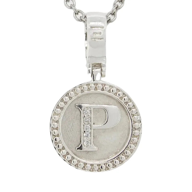Sterling Silver Cubic Zirconia 15mm Round Initial P Pendant