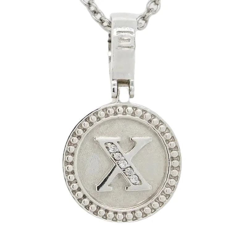 Sterling Silver Cubic Zirconia 15mm Round Initial X Pendant