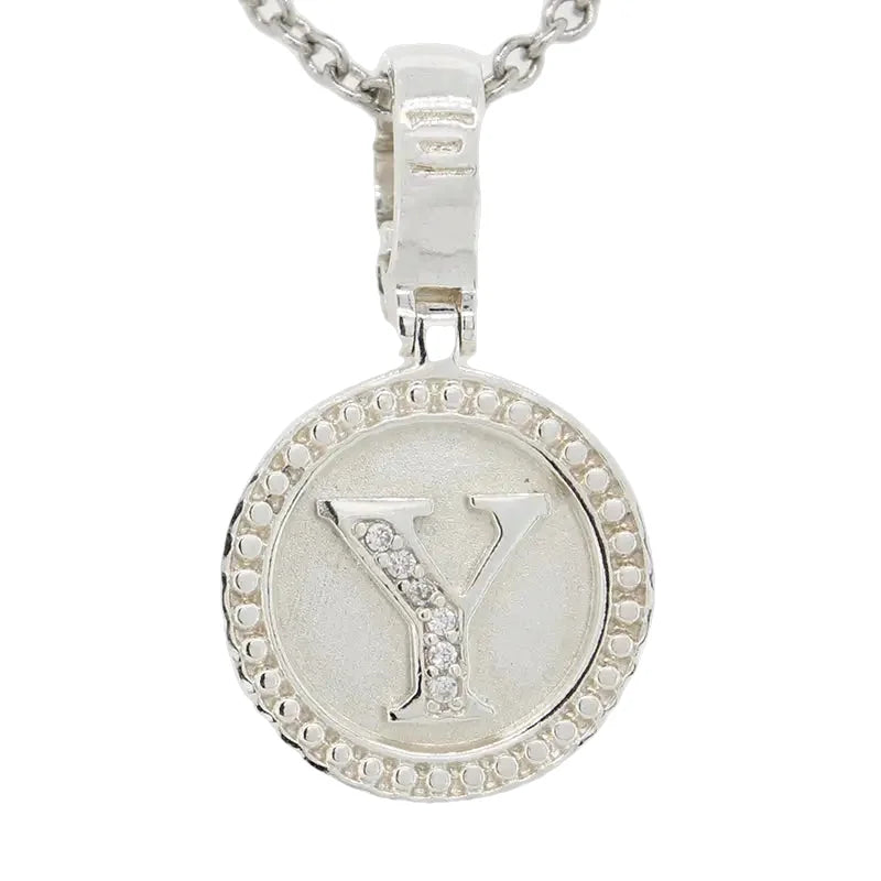 Sterling Silver Cubic Zirconia 15mm Round Initial Y Pendant