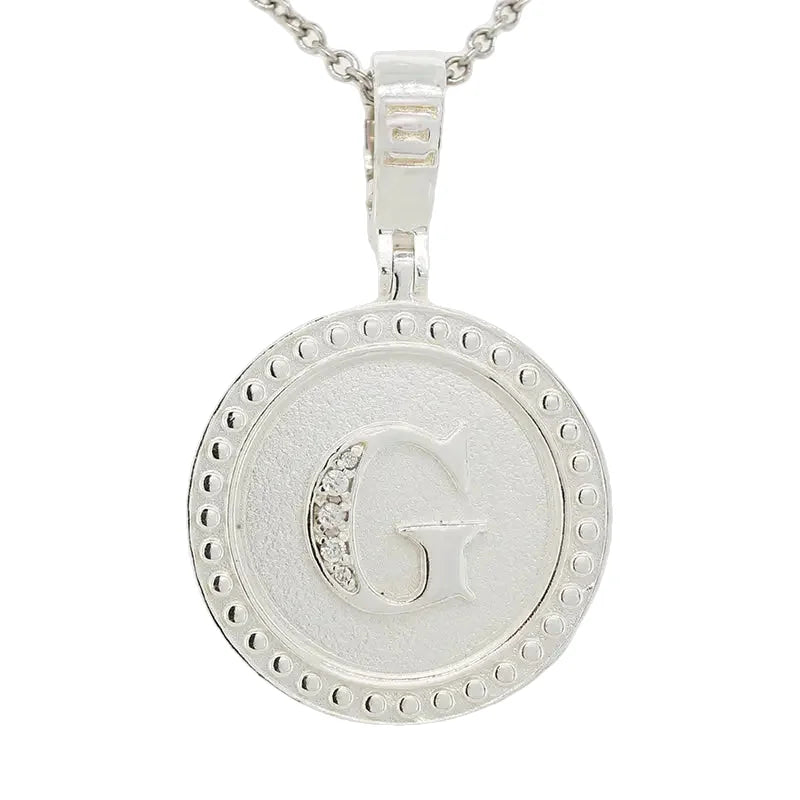 Sterling Silver Cubic Zirconia 25mm Round Initial G Pendant