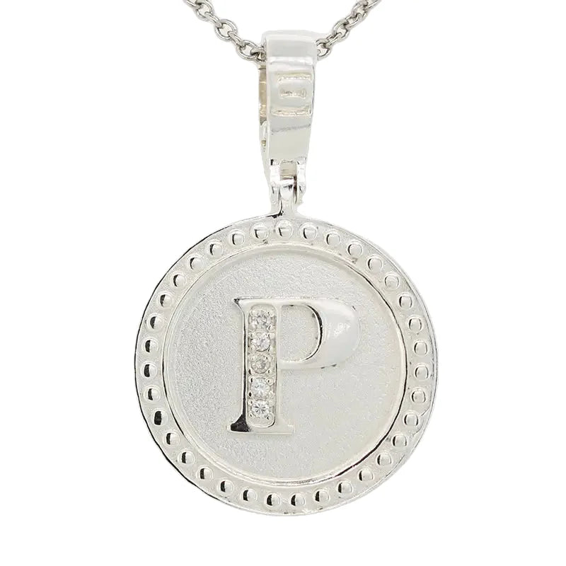 Sterling Silver Cubic Zirconia 25mm Round Initial P Pendant
