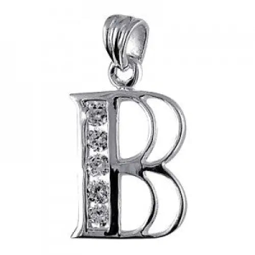 Sterling Silver Cubic Zirconia Block "B" Initial Pendant