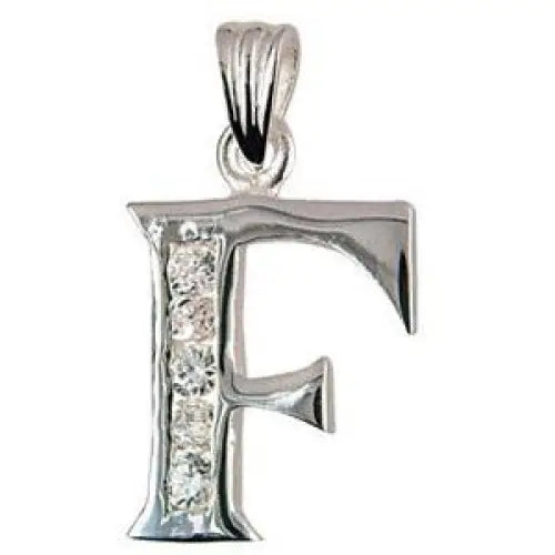 Sterling Silver Cubic Zirconia Block F Initial Pendant