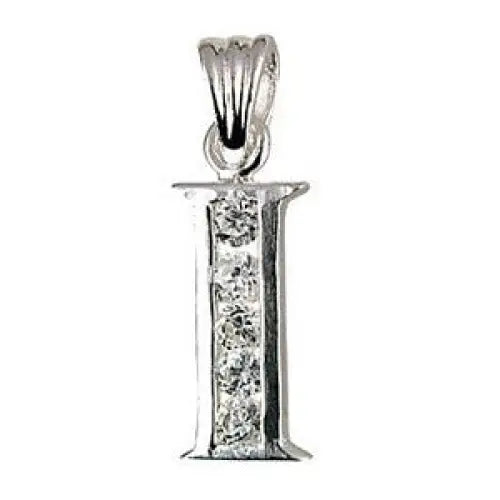 Sterling Silver Cubic Zirconia Block "I" Initial Pendant