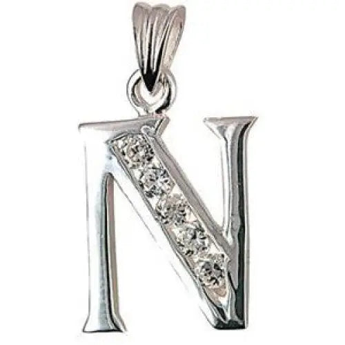 Sterling Silver Cubic Zirconia Block "N" Initial Pendant