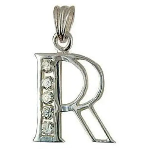 Sterling Silver Cubic Zirconia Block "R" Initial Pendant