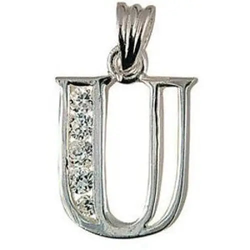 Sterling Silver Cubic Zirconia Block "U" Initial Pendant