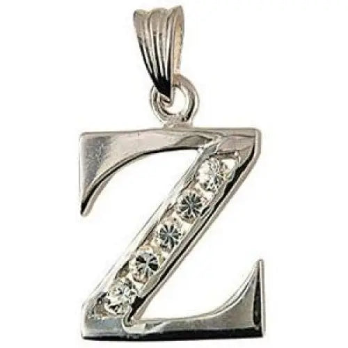 Sterling Silver Cubic Zirconia Block Z Initial Pendant