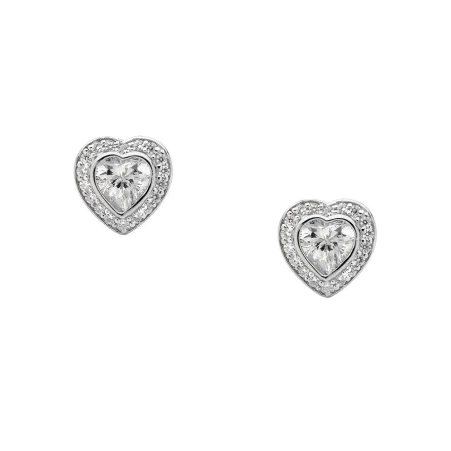 Sterling Silver Cubic Zirconia Heart Cluster Earrings