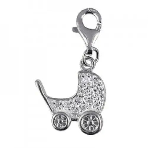 Sterling Silver Cubic Zirconia Pram Charm