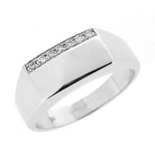 Sterling Silver Cubic Zirconia Set Flat Top Gents Ring