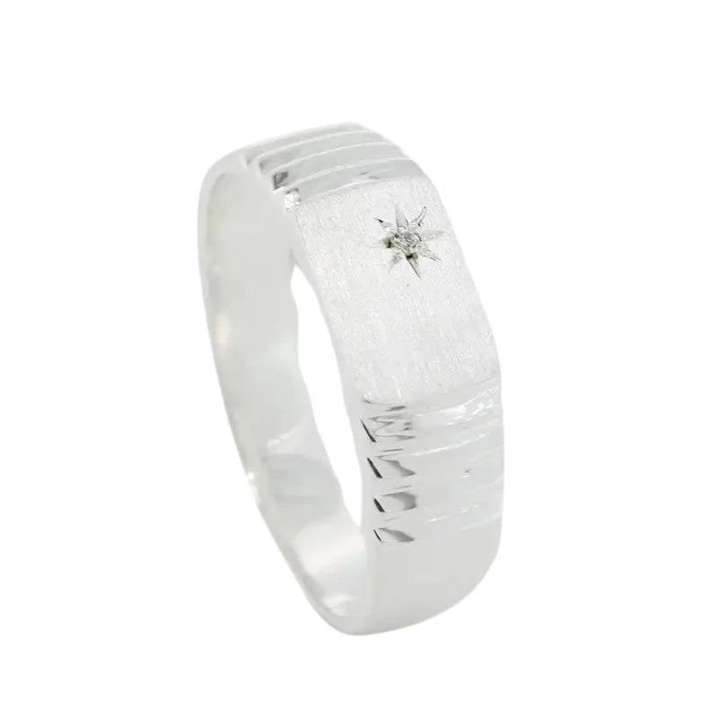 Sterling Silver Cubic Zirconia Set Gents Signet Ring