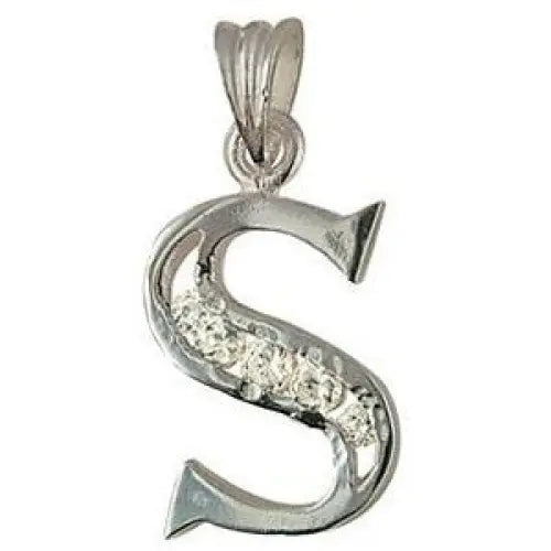 Sterling Silver Cubic Zirconia Set Initial "S" Pendant