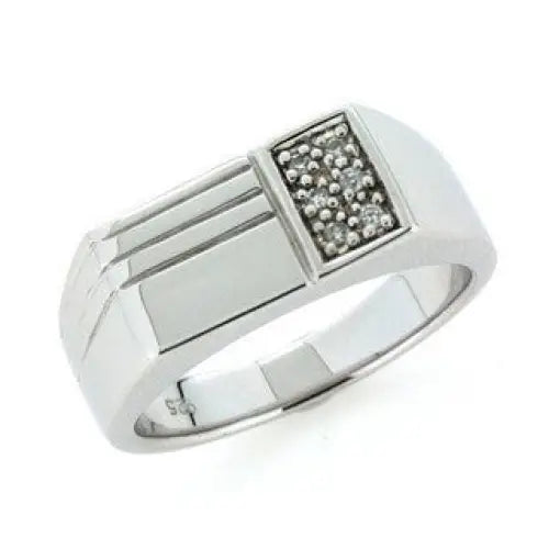 Sterling Silver CZ 15x8mm Flat Top Gents Ring