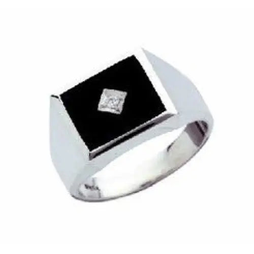Sterling Silver CZ Onyx 12x10mm Gents Ring