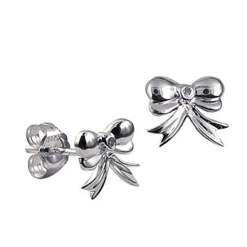 Sterling Silver Diamond Bow Studs